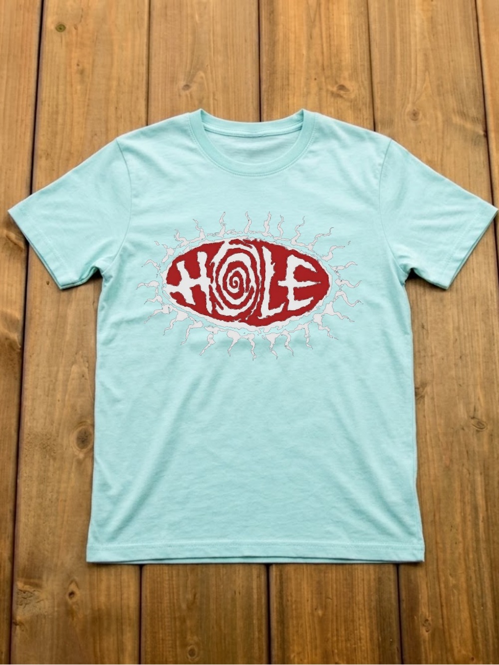 Light Blue with Red 'HOLE' Spiral Logo